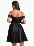 Sierra A-line Off the Shoulder Short Satin Homecoming Dress STKP0025704