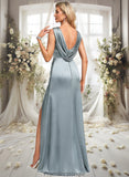 Sage A-line Scoop Cowl Floor-Length Stretch Satin Prom Dresses STKP0025878