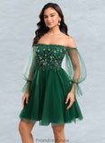 Karli A-line Off the Shoulder Short Tulle Homecoming Dress With Sequins Appliques Lace STKP0025663