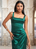 Jeanie A-line Square Floor-Length Stretch Satin Bridesmaid Dress STKP0025742