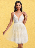 Charity Ball-Gown/Princess V-Neck Short Tulle Lace Homecoming Dress With Pleated STKP0025711