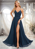 Undine A-line V-Neck Floor-Length Chiffon Prom Dresses With Pleated STKP0025830