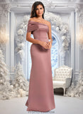 Jaylah A-line Asymmetrical Off the Shoulder Floor-Length Satin Prom Dresses STKP0025884