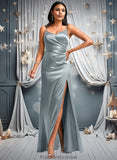 Mayra A-line V-Neck Floor-Length Stretch Satin Bridesmaid Dress STKP0025728