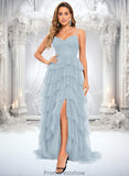 Abril Ball-Gown/Princess V-Neck Sweep Train Tulle Prom Dresses STKP0025833