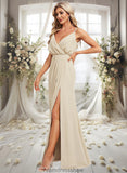 Luz A-line V-Neck Floor-Length Chiffon Bridesmaid Dress STKP0025790