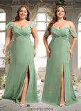 Destinee Trumpet/Mermaid Off the Shoulder V-Neck Floor-Length Chiffon Bridesmaid Dress STKP0025810