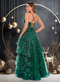 Janelle Ball-Gown/Princess V-Neck Floor-Length Lace Floral Prom Dresses With Sequins STKP0025838