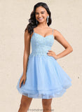 Liana A-line V-Neck Short Lace Tulle Homecoming Dress With Rhinestone Sequins STKP0025658