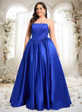 Emilee Ball-Gown/Princess Straight Floor-Length Satin Prom Dresses STKP0025831