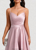 Daphne A-line V-Neck Asymmetrical Satin Homecoming Dress With Bow Pleated STKP0025699