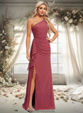 Monserrat A-line One Shoulder Floor-Length Chiffon Bridesmaid Dress With Ruffle STKP0025824