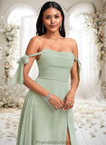 Jaidyn A-line Cowl Floor-Length Chiffon Bridesmaid Dress With Bow STKP0025738