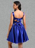 Phoenix A-line Square Short Satin Homecoming Dress With Bow STKP0025672