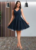 Miracle A-line V-Neck Short Chiffon Homecoming Dress With Pleated STKP0025644