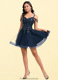 Rachael A-line V-Neck Short Tulle Lace Homecoming Dress With Sequins STKP0025642