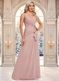 Taylor A-line V-Neck Floor-Length Chiffon Bridesmaid Dress STKP0025820