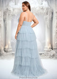 Abril Ball-Gown/Princess V-Neck Sweep Train Tulle Prom Dresses STKP0025833