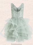 Charlie Ball-Gown/Princess V-Neck Short Tulle Lace Homecoming Dress STKP0025671