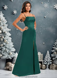 Tanya Trumpet/Mermaid Off the Shoulder Square Floor-Length Satin Prom Dresses With Ruffle STKP0025883