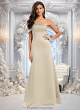 Jaylah A-line Asymmetrical Off the Shoulder Floor-Length Satin Prom Dresses STKP0025884