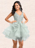 Charlie Ball-Gown/Princess V-Neck Short Tulle Lace Homecoming Dress STKP0025671