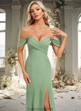 Destinee Trumpet/Mermaid Off the Shoulder V-Neck Floor-Length Chiffon Bridesmaid Dress STKP0025810