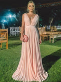 Summer A-Line/Princess Chiffon Ruffles V-neck Sleeveless Sweep/Brush Train Mother of the Bride Dresses STKP0020431