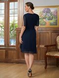 Valentina Sheath/Column Chiffon Beading Scoop 1/2 Sleeves Knee-Length Mother of the Bride Dresses STKP0020351