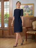 Valentina Sheath/Column Chiffon Beading Scoop 1/2 Sleeves Knee-Length Mother of the Bride Dresses STKP0020351