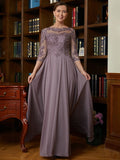 Talia A-Line/Princess Chiffon Lace Scoop 3/4 Sleeves Floor-Length Mother of the Bride Dresses STKP0020301