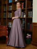 Talia A-Line/Princess Chiffon Lace Scoop 3/4 Sleeves Floor-Length Mother of the Bride Dresses STKP0020301