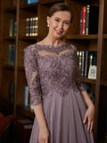 Talia A-Line/Princess Chiffon Lace Scoop 3/4 Sleeves Floor-Length Mother of the Bride Dresses STKP0020301