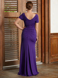 Sloane Sheath/Column Jersey Beading Square Short Sleeves Floor-Length Mother of the Bride Dresses STKP0020333