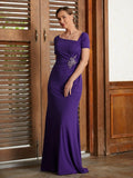 Sloane Sheath/Column Jersey Beading Square Short Sleeves Floor-Length Mother of the Bride Dresses STKP0020333