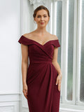 Yaritza Sheath/Column Stretch Crepe Ruched Off-the-Shoulder Sleeveless Floor-Length Mother of the Bride Dresses STKP0020245