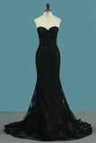 2024 New Arrival Black Mermaid Lace Prom Dresses Sweetheart With PBBZRANF