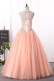 2024 Ball Gown High Neck Quinceanera Dresses Tulle With Applique Lace Up