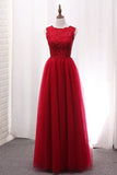 2024 A Line Bridesmaid Dresses Scoop Tulle With Applique PKD3X8QP