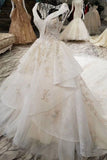 2024 Champagne Wedding Gown V Neck Royal Train Handmade Beading Lace PQNX3KNC