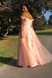 Sweet 16 Dresses A-Line Off Shoulder Pink Applique Evening Prom Dresses