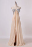 2024 Sweetheart A Line Prom Dresses Chiffon With Slit&Beads P1KGSEYT