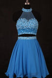 2024 A Line/Princess Halter Homecoming Dresses Chiffon Beaded Bodice PA75NAFB