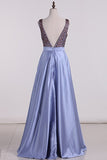 2024 A-Line Prom Dresses Beaded Bodice Satin A Line P2FJLB5H