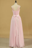 2024 Chiffon V Neck With Ruffles And Sash Bridesmaid Dresses A PN5YAF9P