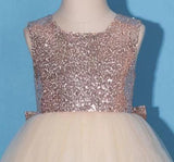 Princess Gold Sequin Shiny Round Neck Flower Girl Dresses with Bowknot, Baby Dresses STK15589