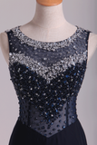 2024 Scoop Open Back Beaded Bodice Floor Length Chiffon Prom Dresses Black