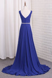 2024 A Line Chiffon V Neck Bridesmaid Dresses With Beads And PGB6EHQA