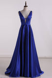 2024 Evening Dresses A Line V Neck Satin Sweep Train PND46Q3H