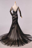 2024 Elegant Evening Dresses Mermaid Black Scoop Tulle With Applique Chic Mother Of Bridal P98ZSFBH